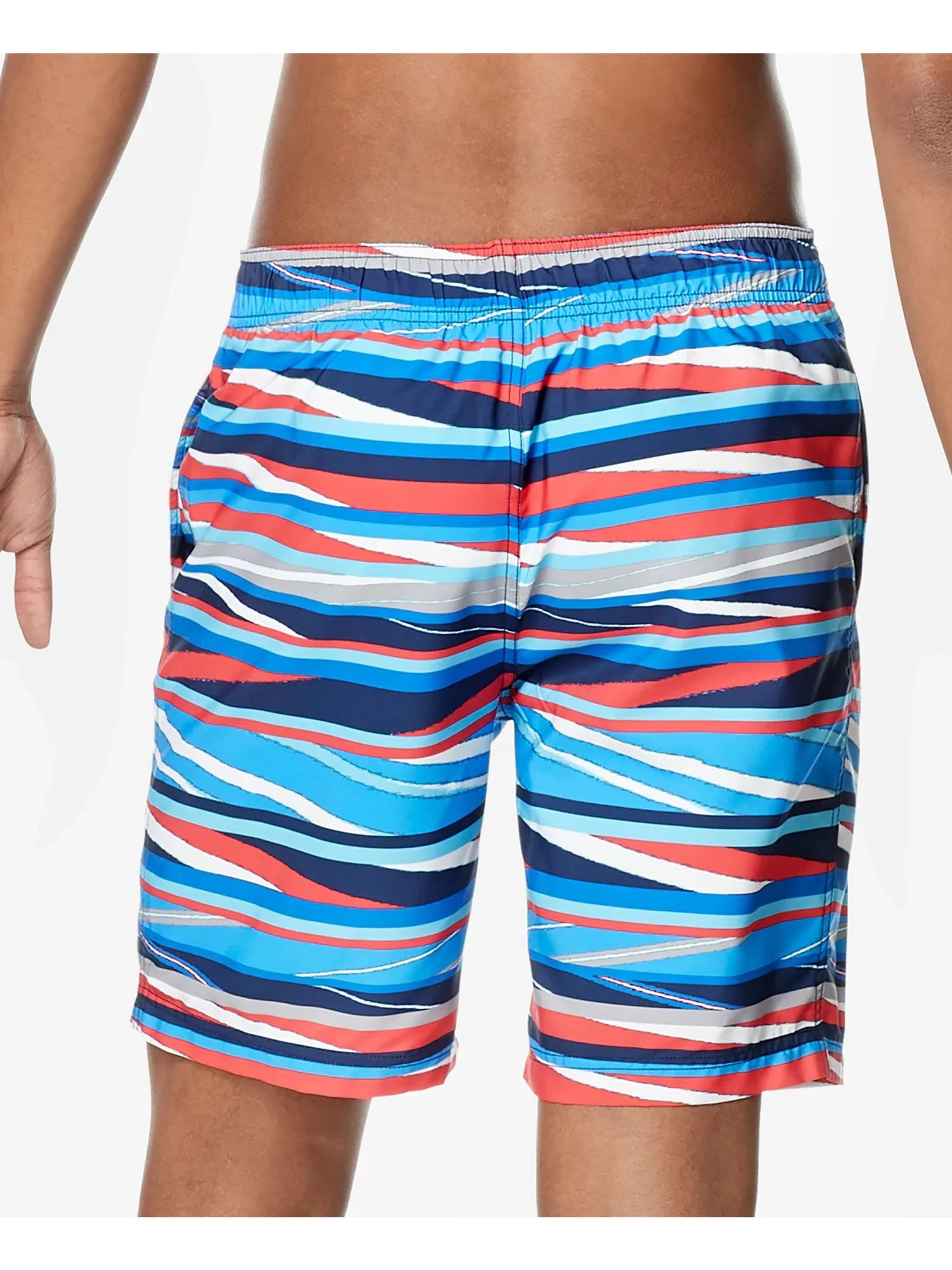 SPEEDO Mens Stripe Lane Bondi Blue Drawstring Striped Performance Stretch Shorts S