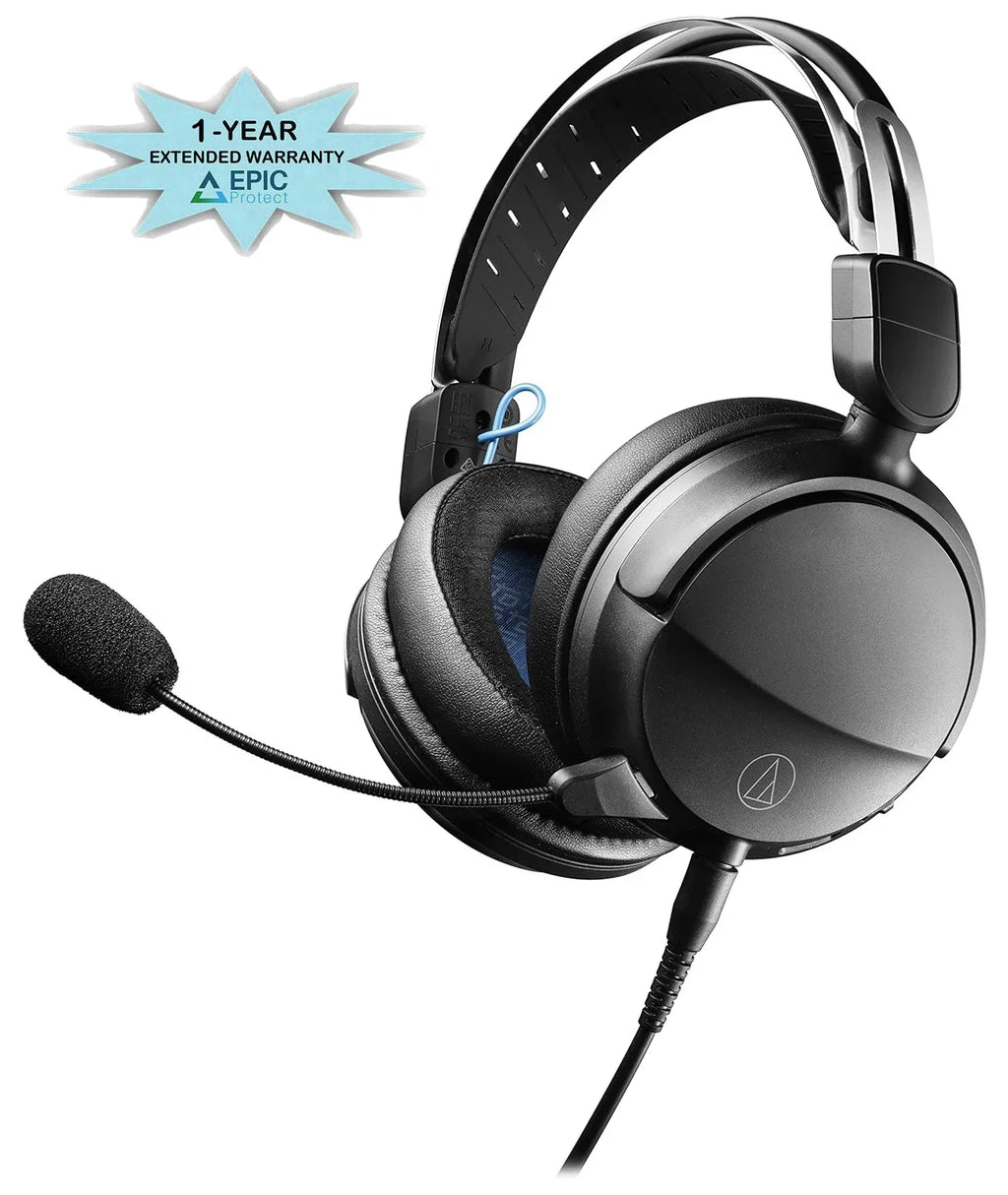 Audio Technica ATH-GL3BK Closed-Back Wired Gaming Headset - Black/Blue with an Additional 1 Year Wrap by Epic Protect (2022)