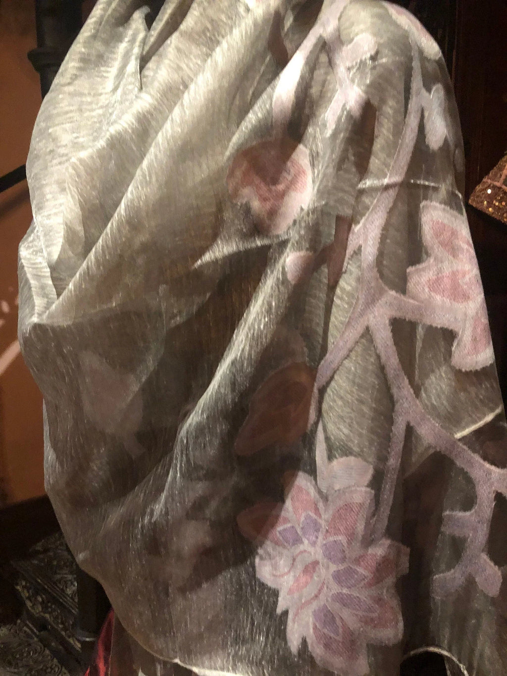 Vintage Styled Sheer white brocade wrap Shawl