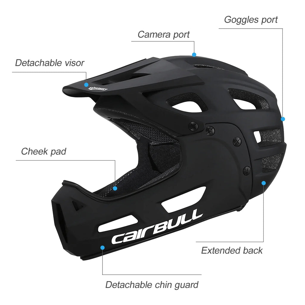 CAIRBULL Full Face Bike Helmet Adult Cycling Helmet with Detachable Chin Guard and Visor for Mountain Biking