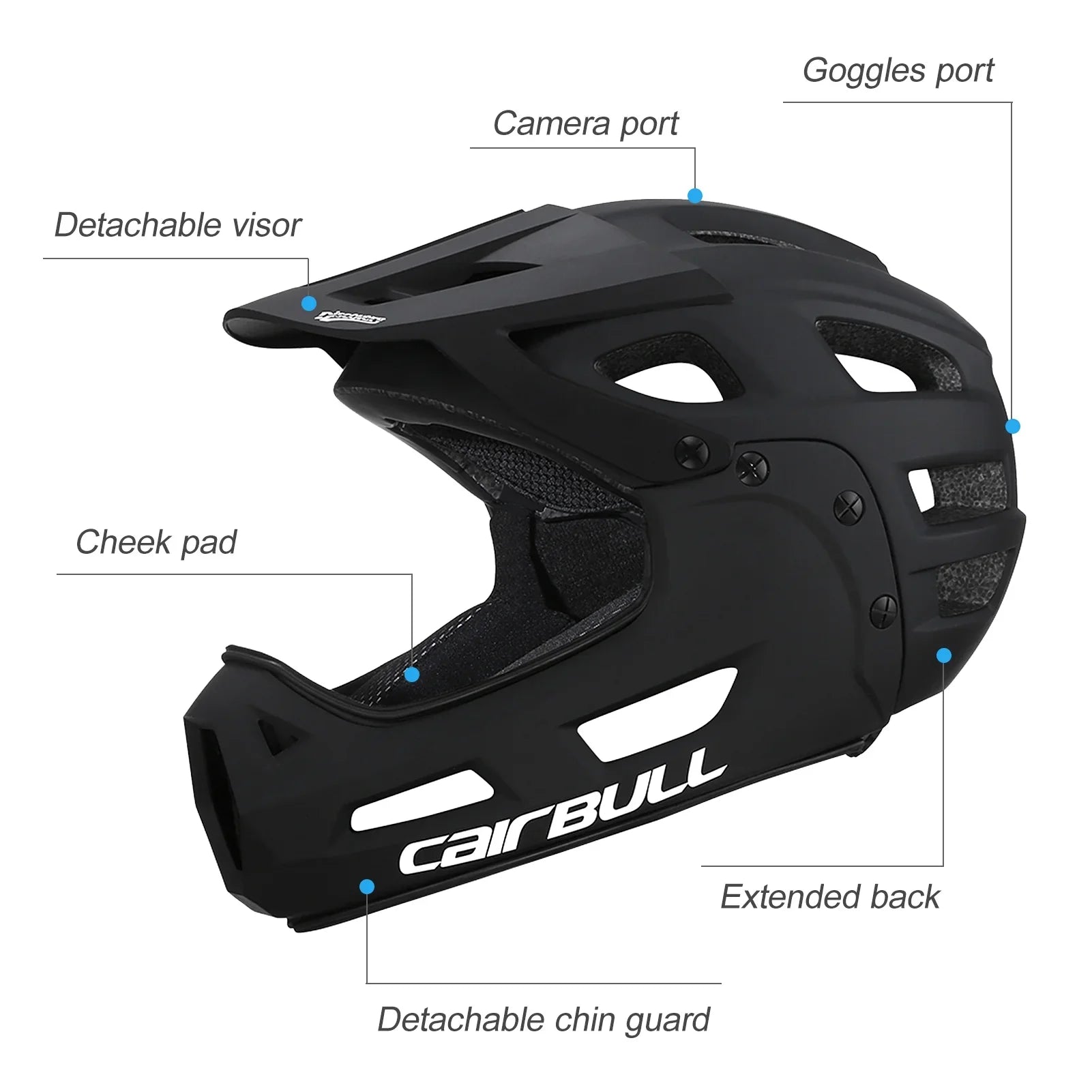CAIRBULL Full Face Bike Helmet Adult Cycling Helmet with Detachable Chin Guard and Visor for Mountain Biking