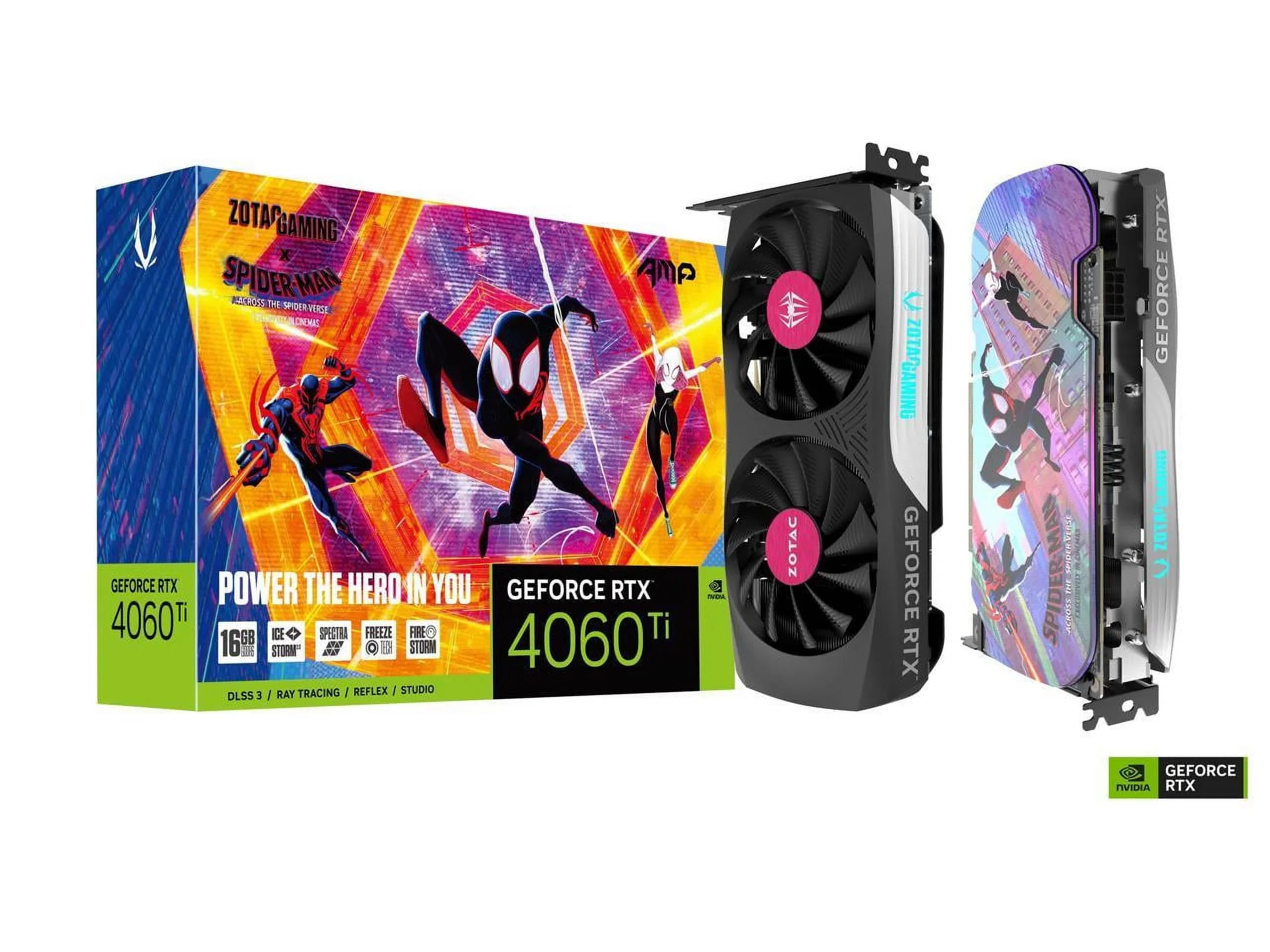 ZOTAC GAMING GeForce RTX 4060 Ti 16GB AMP Spider-Man: Across the Spider-Verse Inspired Graphics Card Bundle, ZT-D40620F-10SMP