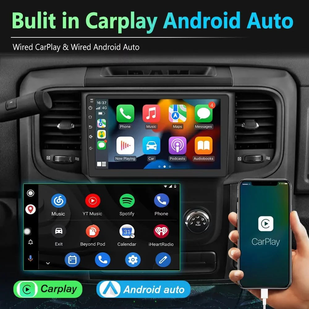 4+64GB Car Stereo for Dodge RAM 1500 2500 3500 2013-2018 Trucks Radio,Wireless CarPlay Android Auto Touch Screen Replacement GPS Bluetooth WiFi