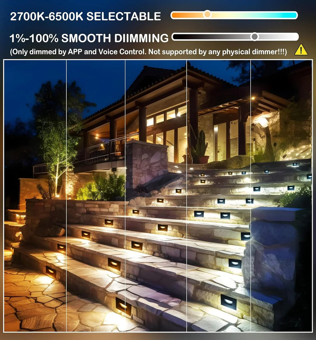 120V Indoor Outdoor Smart LED Step Lights, RGBCW Color Changing Stair Lights,3W 2700K-6500K,Hub Matching with and Google Home Assistant, 6 Pack