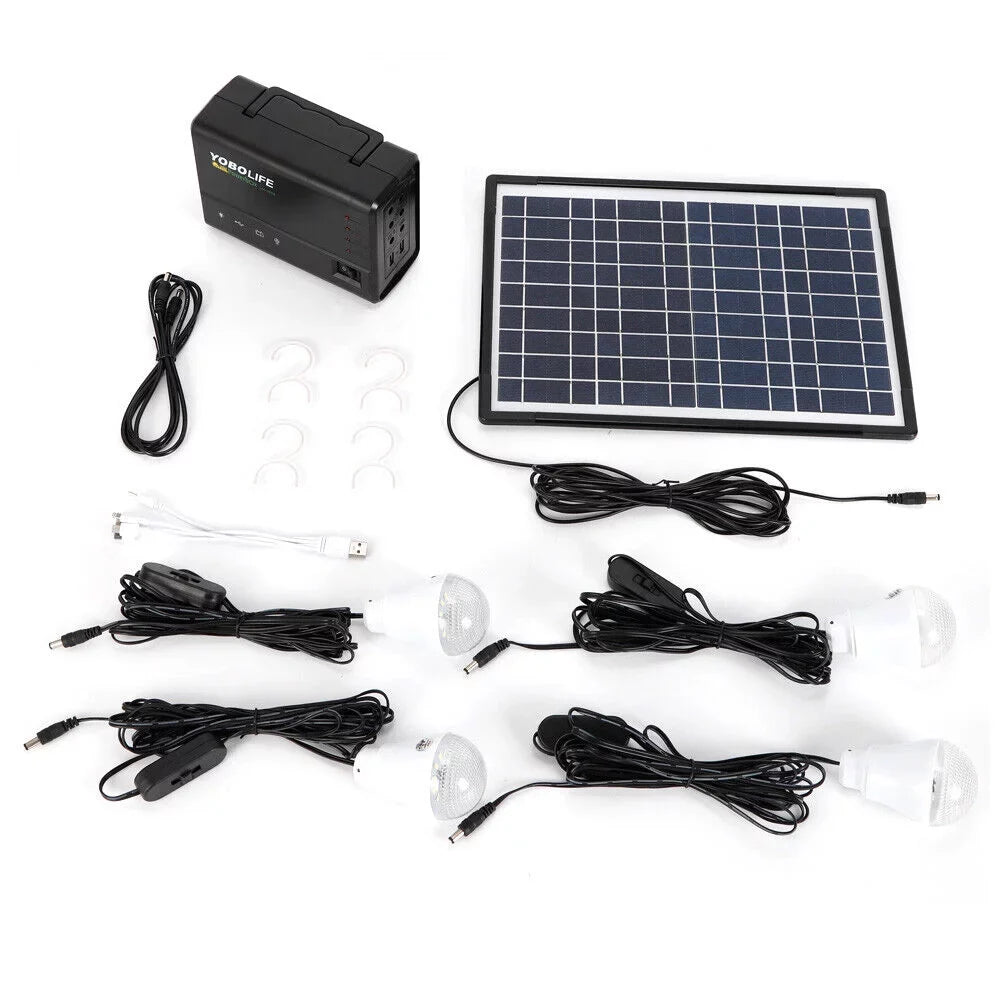 Portable Solar Power Generator Kit, Power Station with Solar Panel with 4 LED Lights for Outdoor Camping