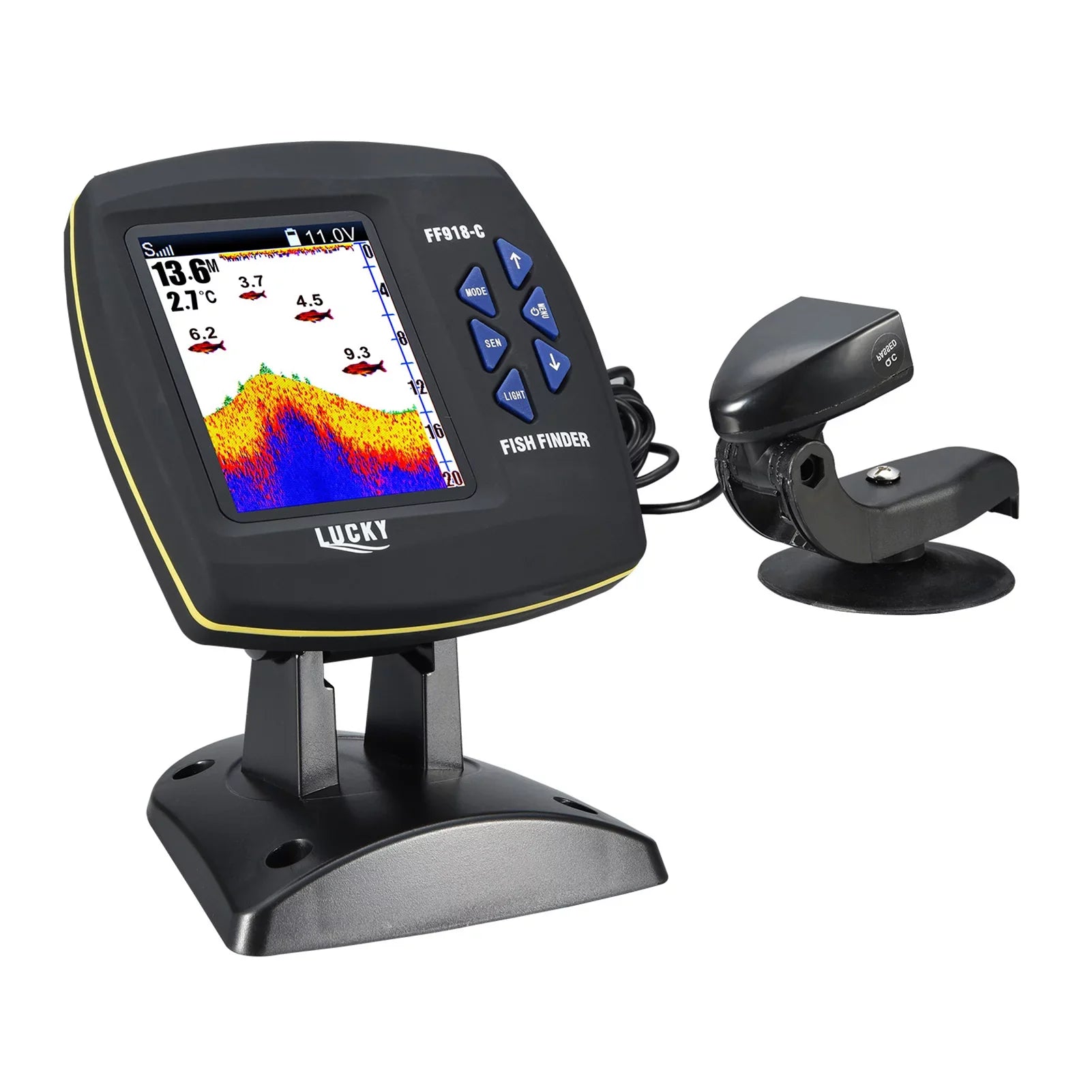 Tomshoo Fish Finder Wired Transducer Sensor Fishfinder 45 Degrees Underwater Fishing Portable Fish Finder Waterproof Underwater Monitor LCD Fish Locator Watercraft Fishfinder Fish Detector