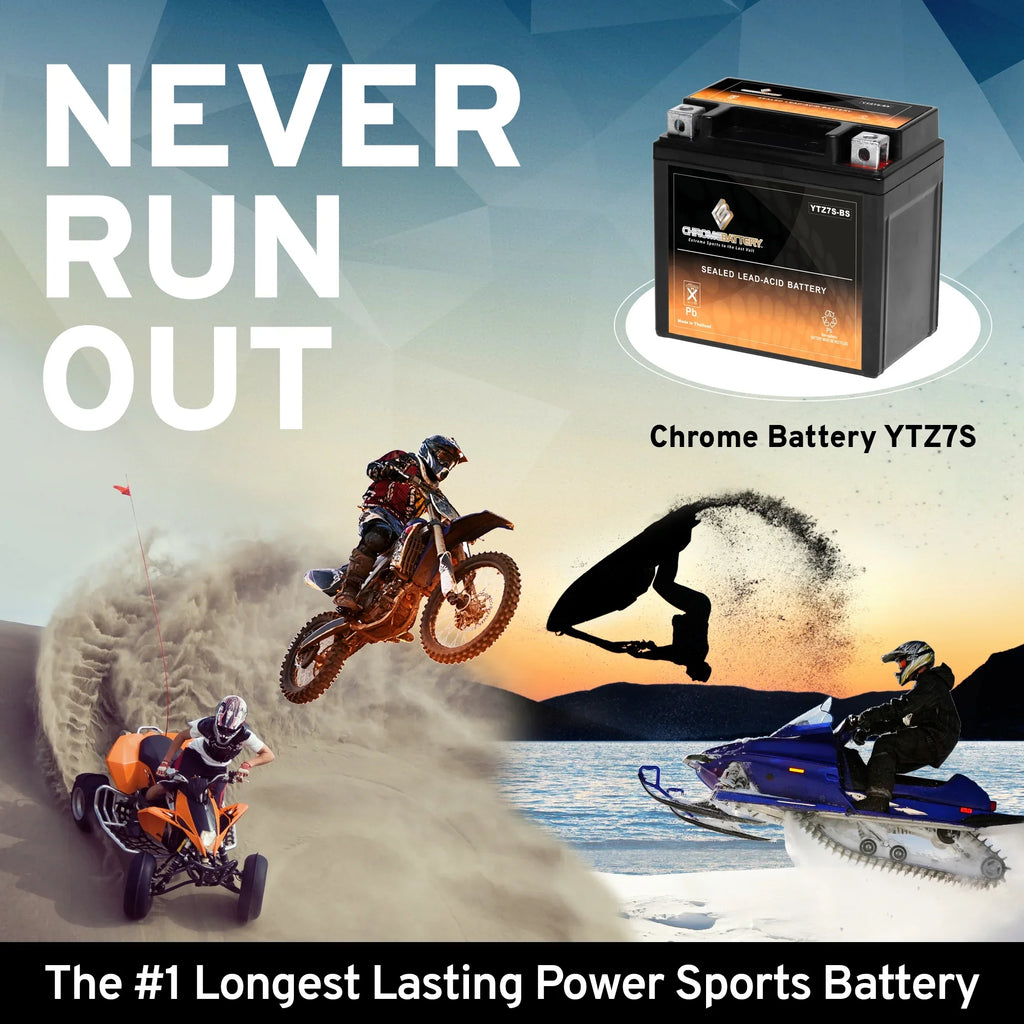 Chrome Battery YTZ7S-BS (YTZ7S 12 Volt,6 Ah, 90 CCA) Motorcycle Battery for Gas Gas Fsr450 450cc Year (all Years Until 08)