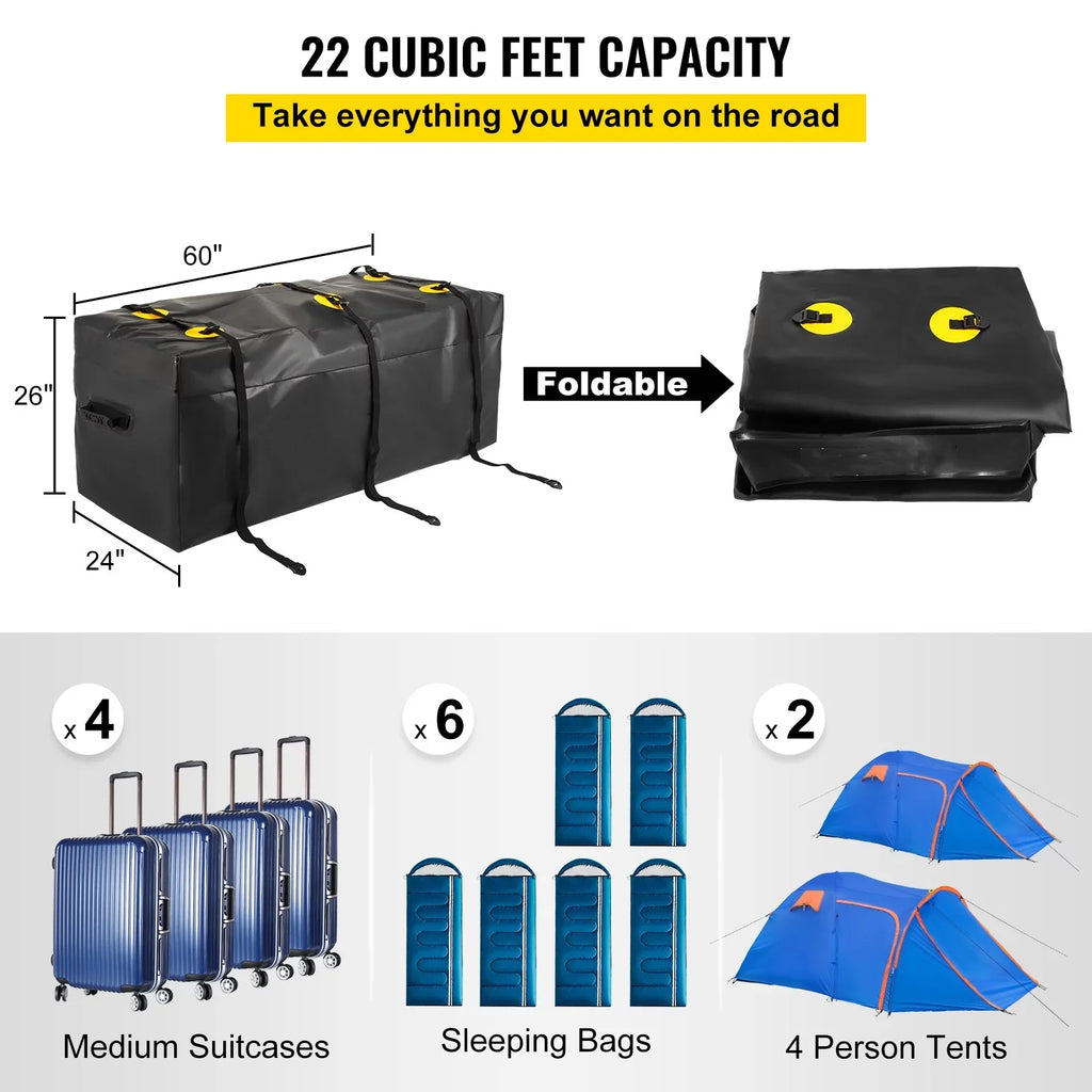 BENTISM Hitch Cargo Carrier Bag, Waterproof 840D PVC, 60"x24"x26" (22 Cubic Feet), Heavy Duty Cargo Bag for Hitch Carrier with Reinforced Straps, Fits Car Truck SUV Vans Hitch Basket
