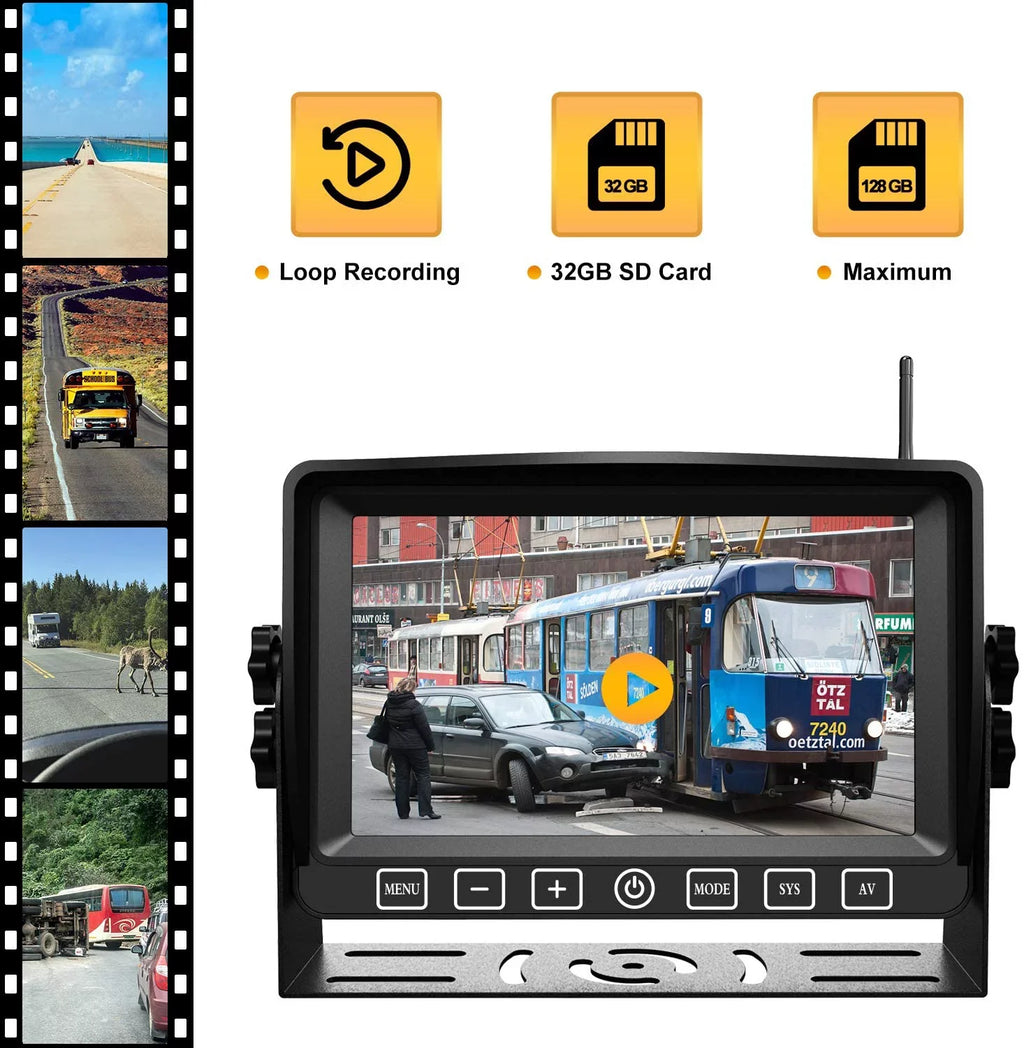 Wireless Dual Backup Camera with 7” Touch Button Rearview Monitor for RV Trailer Truck Motorhome Camper Digital 1080P AHD Rear Side View Cam with Long Range Operation Signal DVR System Xroose CM2