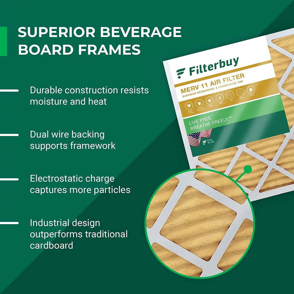 Filterbuy 12x16x2 MERV 11 Pleated HVAC AC Furnace Air Filters (2-Pack)