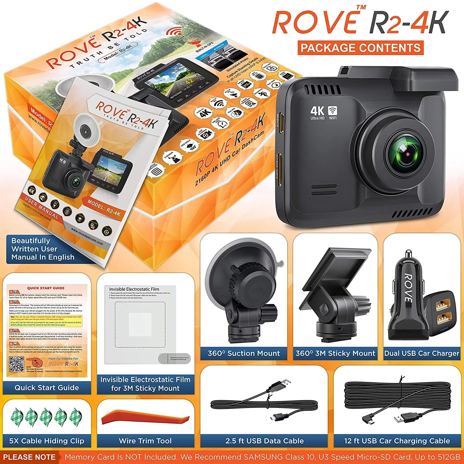 4K Dash Cam Built in WiFi GPS Car Dashboard Camera Recorder with UHD 2160P, 2.4" LCD, 150° Wide Angle, WDR, Night Vision