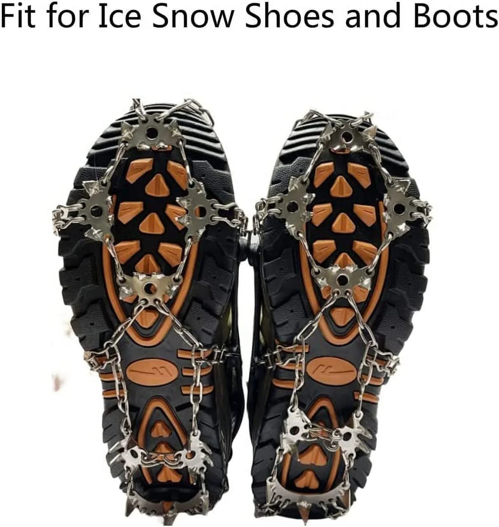 Ice Cleats for Hiking Boots and Shoes, Non Slip Stainless Steel Boot Chains Shoe Ice & Snow Grips, Walk Traction Micro Spikes Crampons for Ice Fishing, Hiking, Climbing, Walking