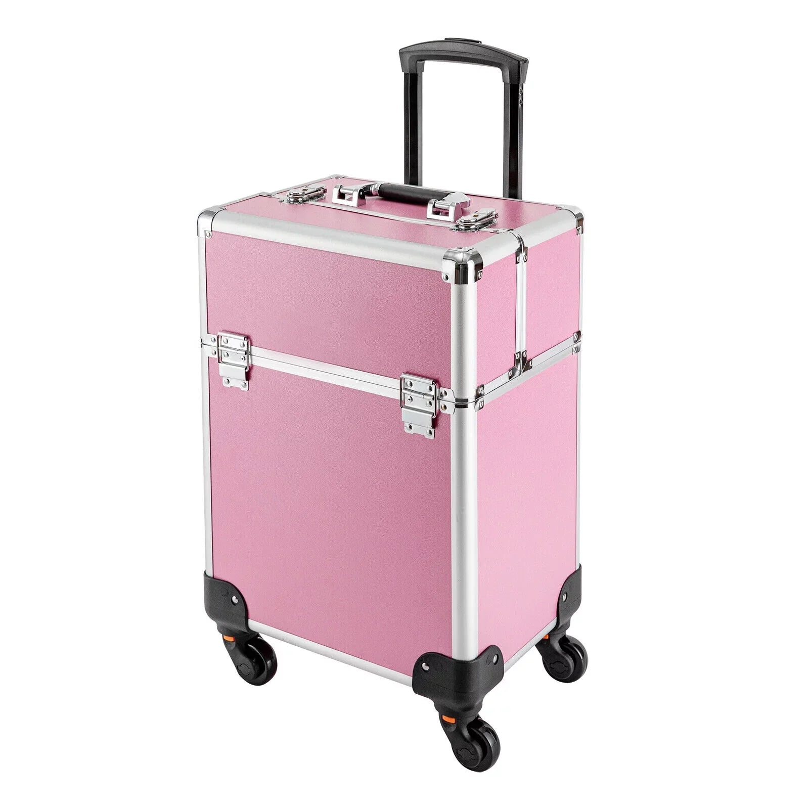 ZhdnBhnos Professional Rolling Extendable Makeup Train Case Cosmetic Trolley Storage Box Organizer (Pink)