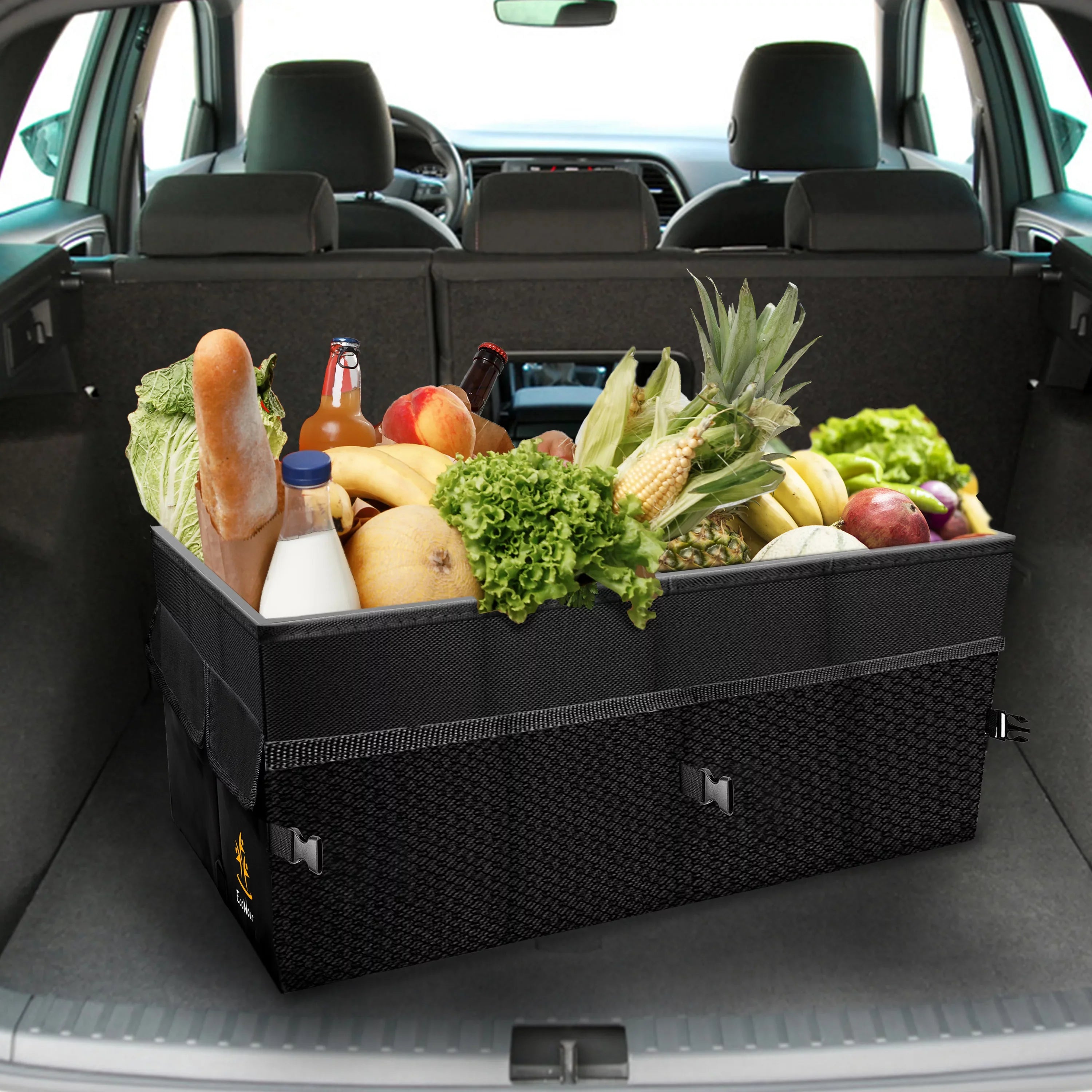 EcoNour Trunk Organizer for Car | Multi Compartment Collapsible Trunk Organizer for Cars and Suv’s | Black