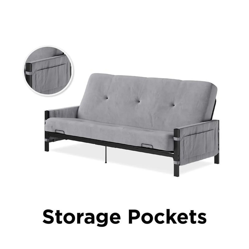 DHP Melbourne Storage Futon with 6" Thermobonded Futon Mattress in Gray