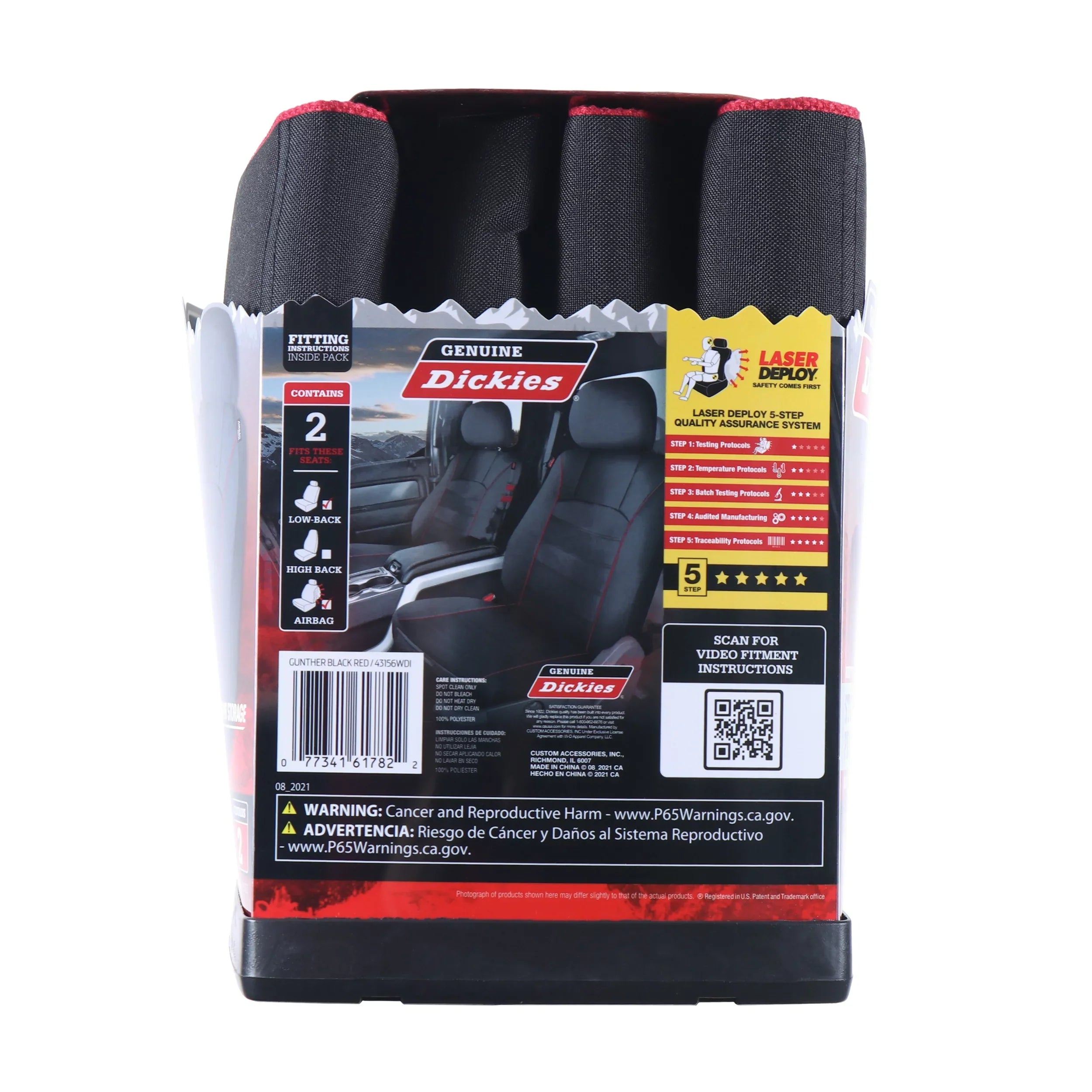 Genuine Dickies 2 Piece Universal Front Car Seat Wrap with Storage - Black and Red, 43156WDI