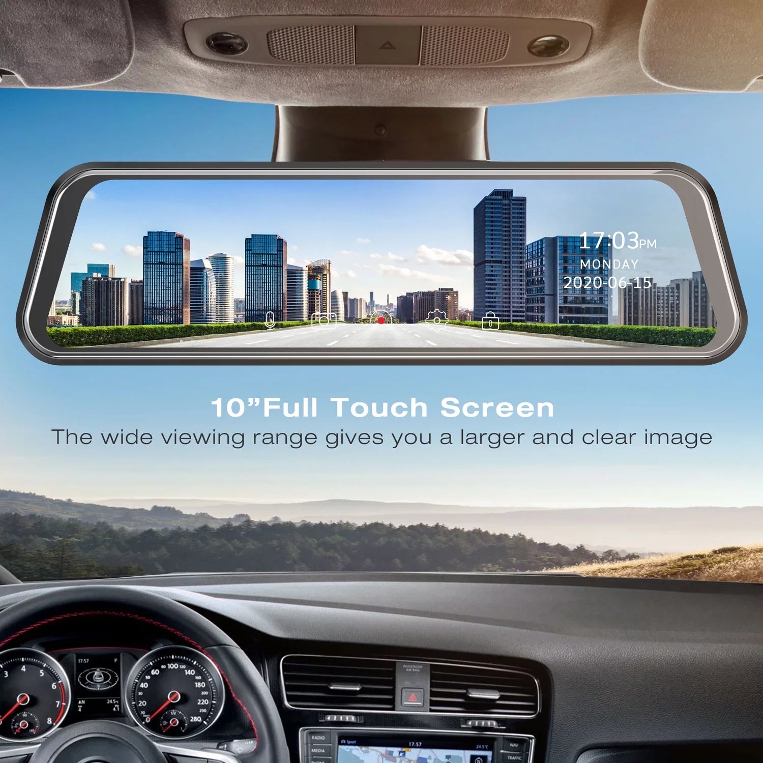 1080P Mirror Dash Cam for Cars with 10-inch IPS Full Touch Screen Waterproof Backup Camera Rear View Mirror Camera Black