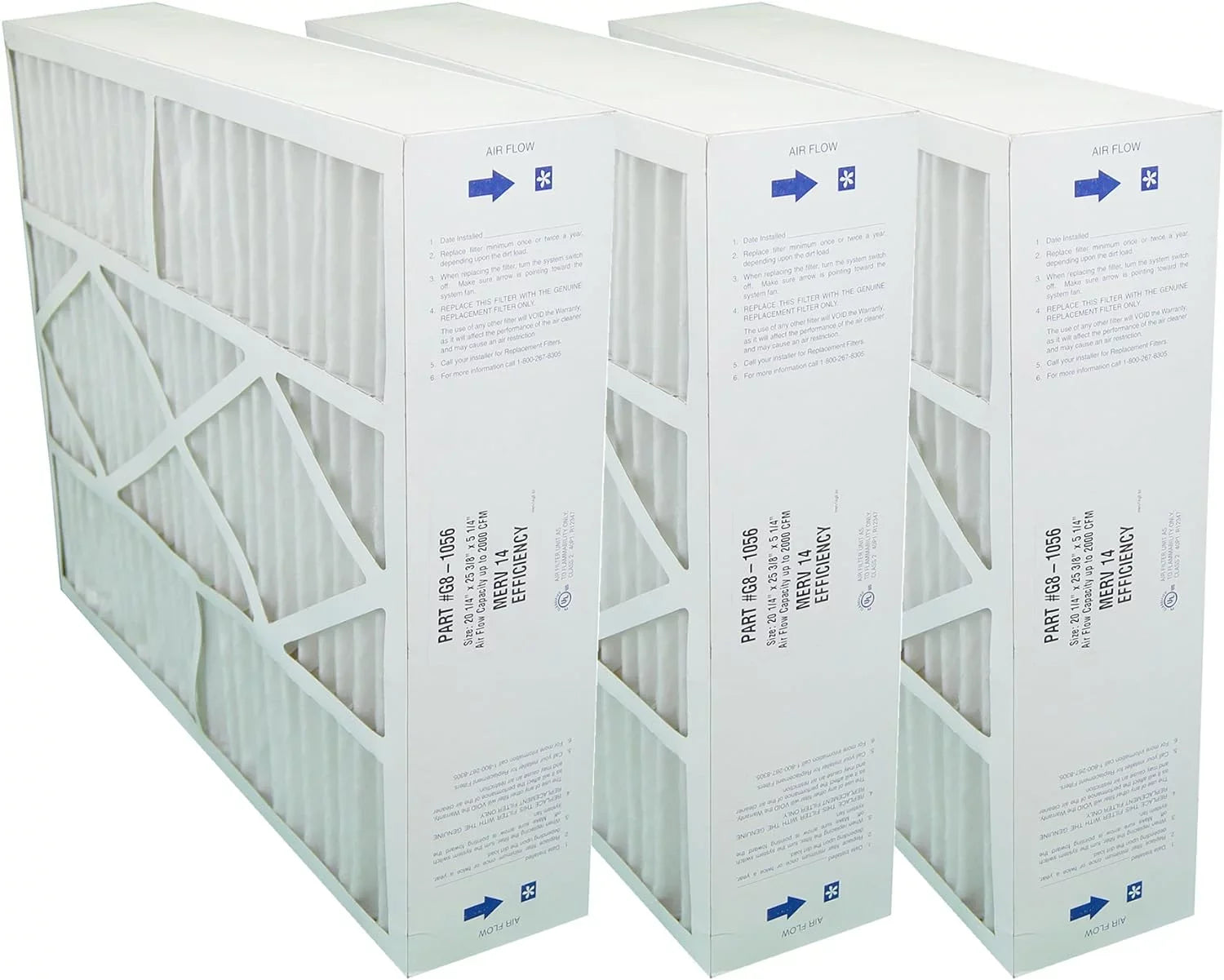 GENUINE 20X25x5 (Actual Size: 20-1/4 X 25-3/8 X 5-1/4) MERV 14 , CARRIER, ELECTRO-AIR, FIVE , AMANA 20X25 MEDIA FILTERS - Case Of 3 Filters