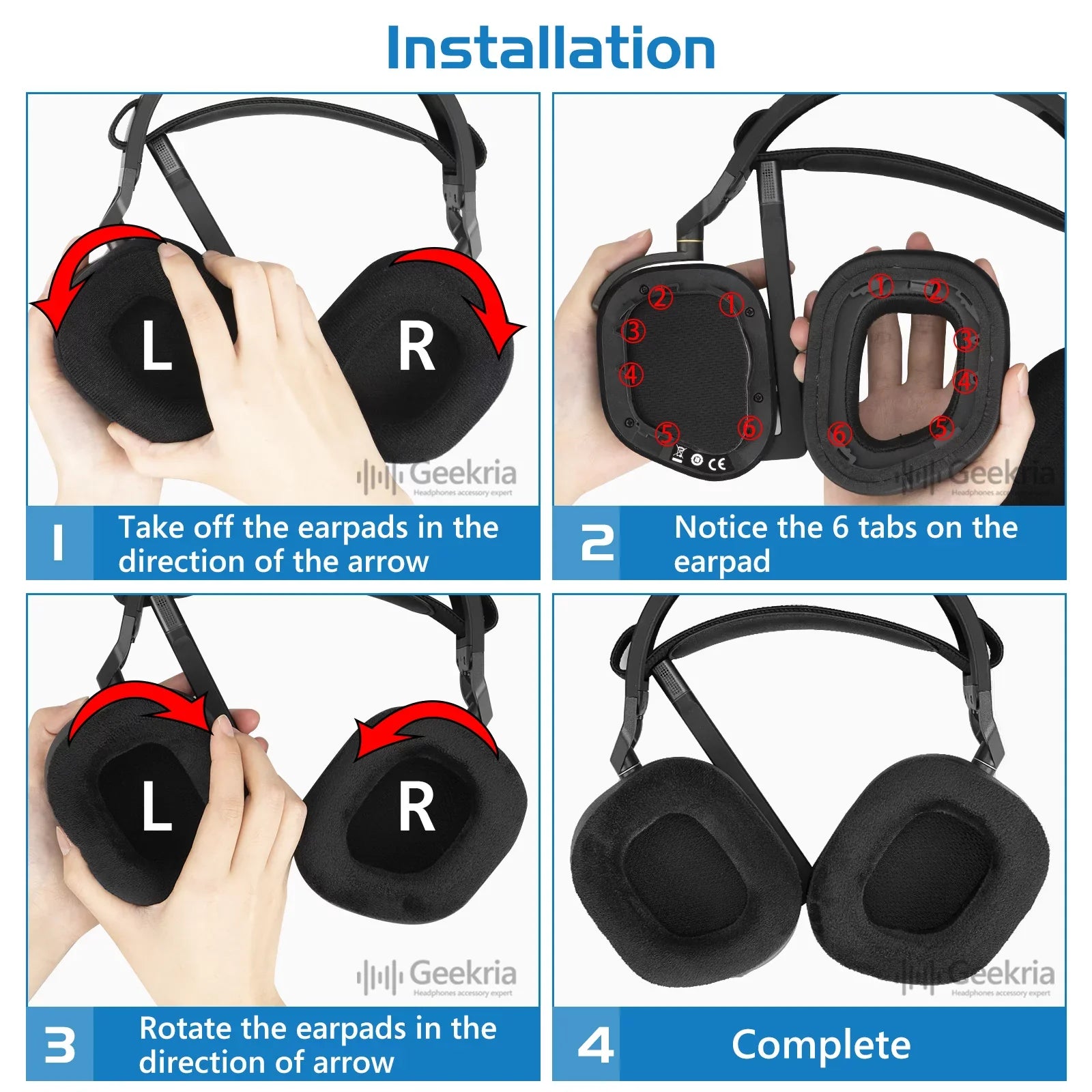 Geekria Comfort Mesh Fabric Replacement Ear Pads for Corsair HS80 RGB Wireless Headphones Ear Cushions, Headset Earpads, Ear Cups Protection Repair Parts (Black)