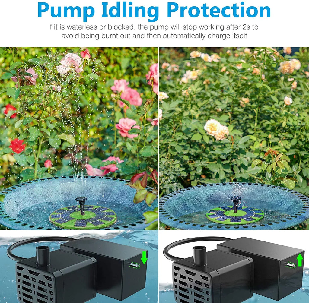 AISITIN 3W Solar Fountain Pump Solar Water Pump, Floating Fountain Built-in 1200mAh Battery, with 6 Nozzles, for Bird Bath, Fish Tank, Pond or Garden Decoration Solar Aerator Pump (Green)
