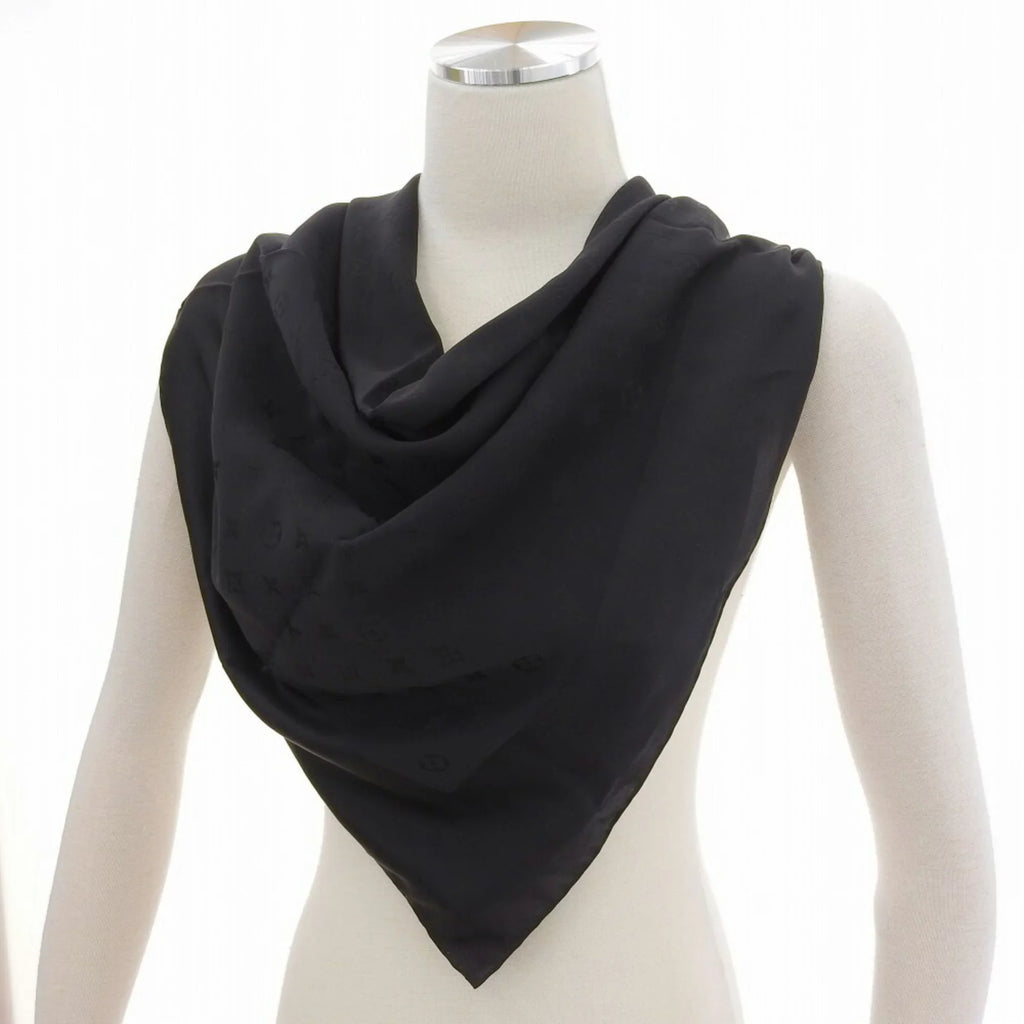 Pre-Owned Louis Vuitton LOUIS VUITTON monogram scarf silk black (Like New)