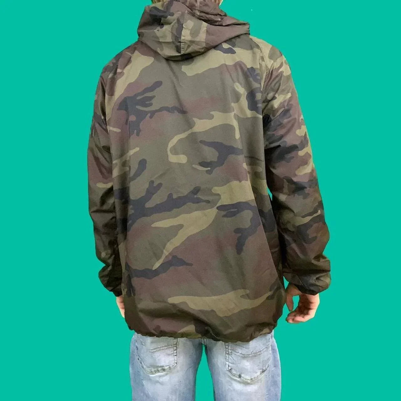 Pink Dolphin Men's Grizzly Camo Windbreaker Hoodie Jacket - Olive/Brown/Black (Small)
