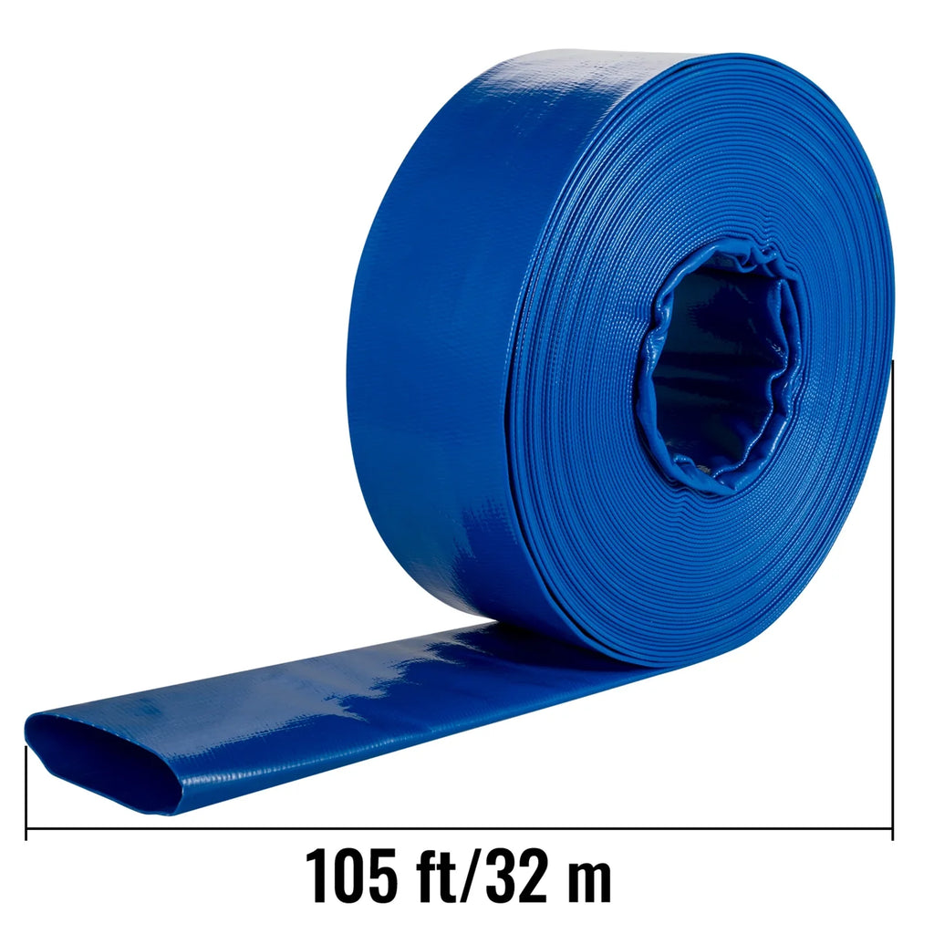 BENTISM Discharge Hose, 1-1/2" x 105', PVC Fabric Lay Flat Hose, Heavy Duty Backwash Drain Hose with Clamps, Condition & Burst-proof, Perfect for Swimming Pool & Water Transfer
