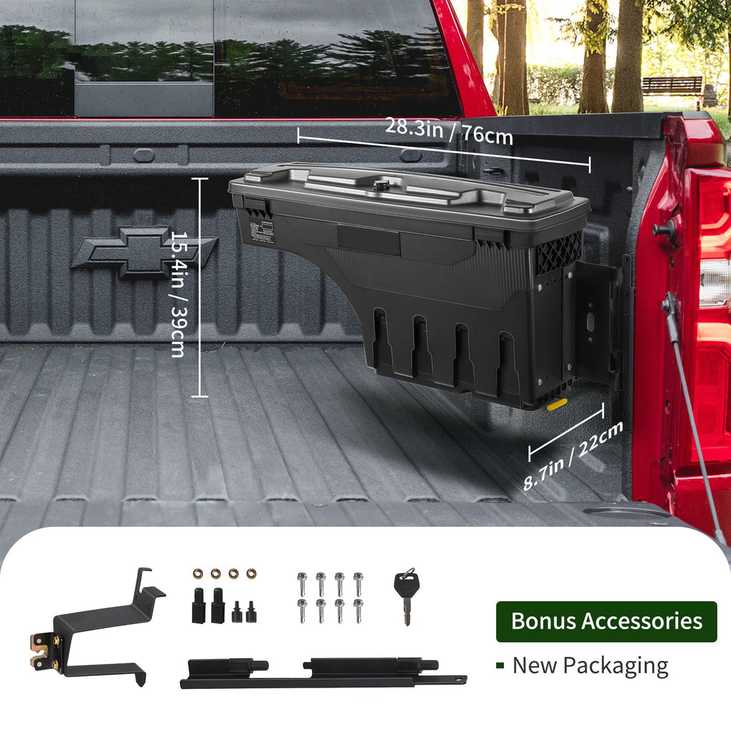 SKYSHALO Truck Bed Storage Box, Lockable Lid, 6.6 Gal/20 L Waterproof ABS Wheel Well Tool Box, Matching with Chevrolet Silverado 1500 GMC Sierra 1500 2019-2021, Black, Passenger Side