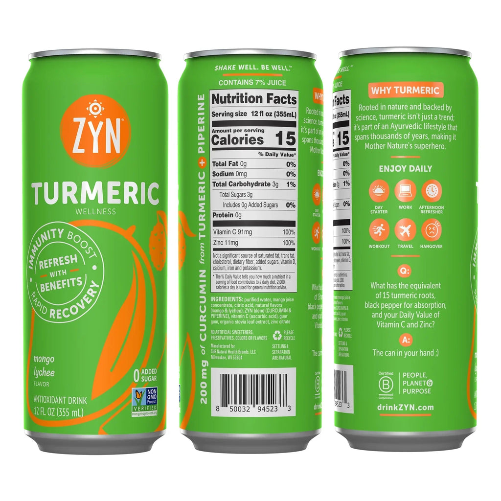ZYN Immunity & Protection Turmeric Wellness Drinks - Mango Lychee (6 pack)