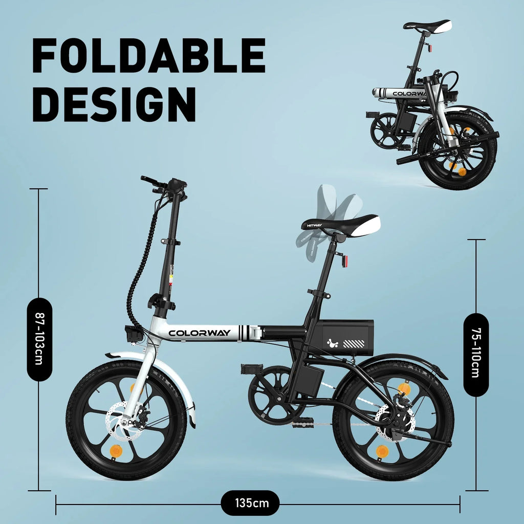 COLORWAY BK35M Folding Electric Bicycles, 16 inch E Bike 350W City E-Bike Max. Range 16-37MILE for Adults