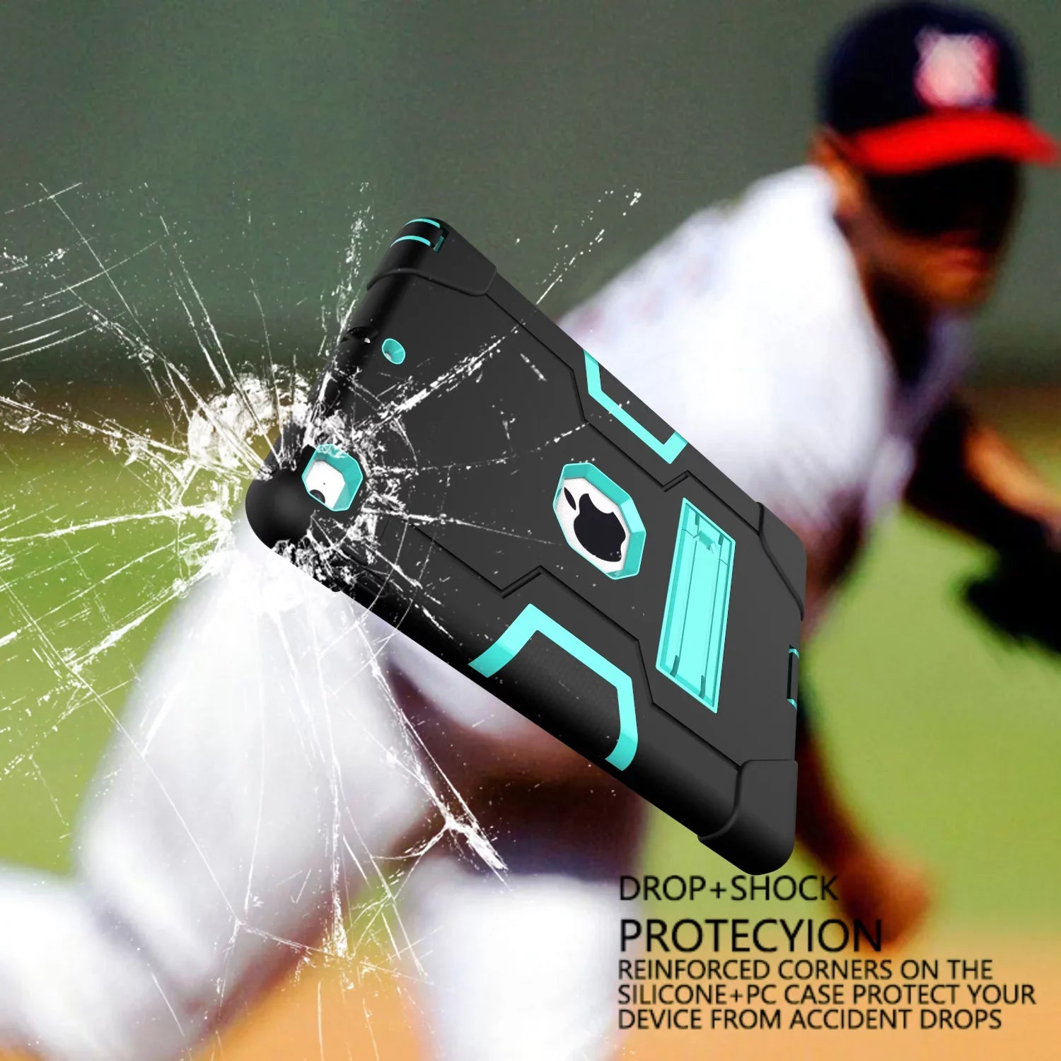 Allytech Case for New iPad 9.7 2018 2017,iPad 6th/5th Generation Case,Three Layer Shockproof Armor Defender Protective Case Coating for Apple iPad 9.7 2017/2018 A1893 A1954 A1822 A1823 (Black/Aqua)