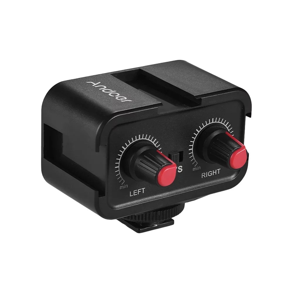 Andoer WS-VS Dual-Channel Microphone Audio Mixer Adapter & Cold Shoe Mounting Hub 3.5mm Stereo Output for DSLR Camcorder