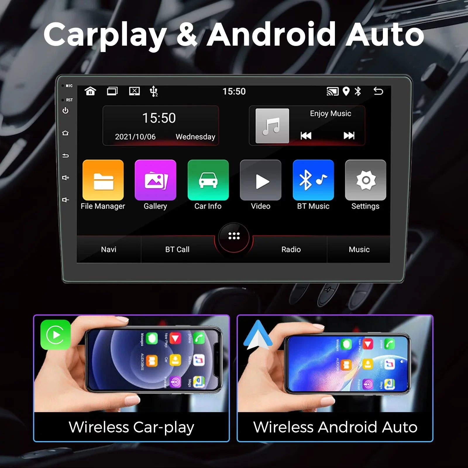 Double Din Car Stereo Radio 10'' Touch Screen Carplay Universal Car Multimedia Player with Bluetooth FM Radio Receiver Mirror Link（1+16G）