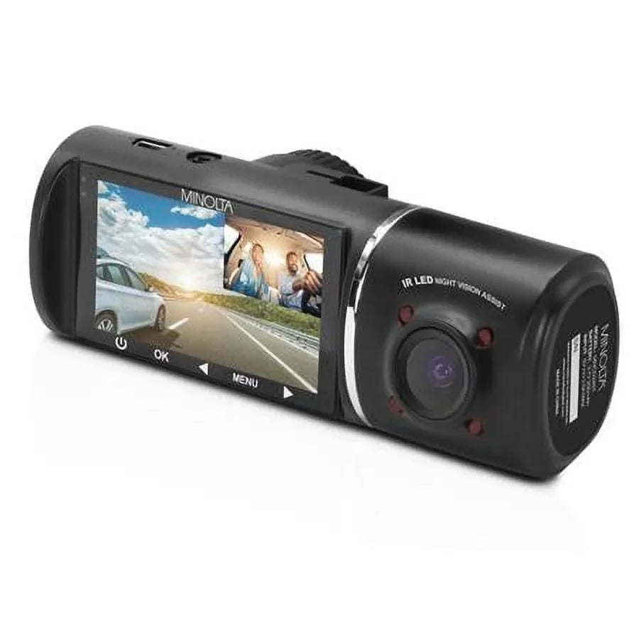 MNCD245T Full HD Front and Rear View 2.45" LCD Screen Dash Camera with 3-Channel Recording, Black