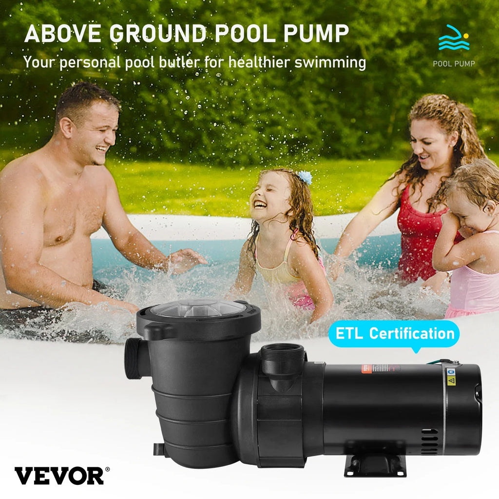 Happybuy Swimming Pool Pump, 1.5HP 115V, 1100W Single Speed Pumps for Above Ground Pool w/ Strainer Basket, 5280GPH Max. Flow, Certification of ETL