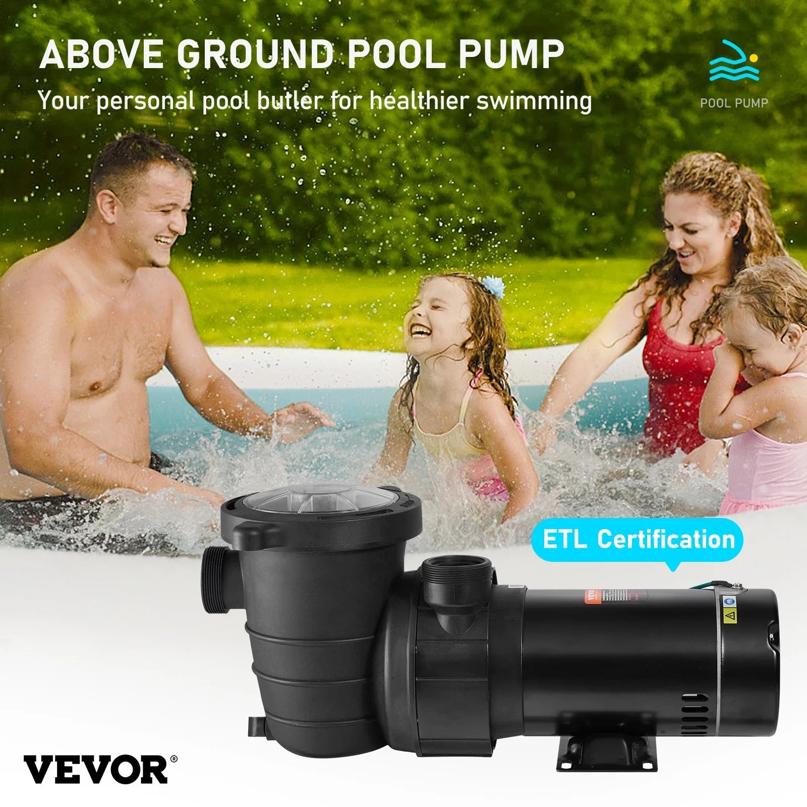 Happybuy Swimming Pool Pump, 1.5HP 115V, 1100W Single Speed Pumps for Above Ground Pool w/ Strainer Basket, 5280GPH Max. Flow, Certification of ETL