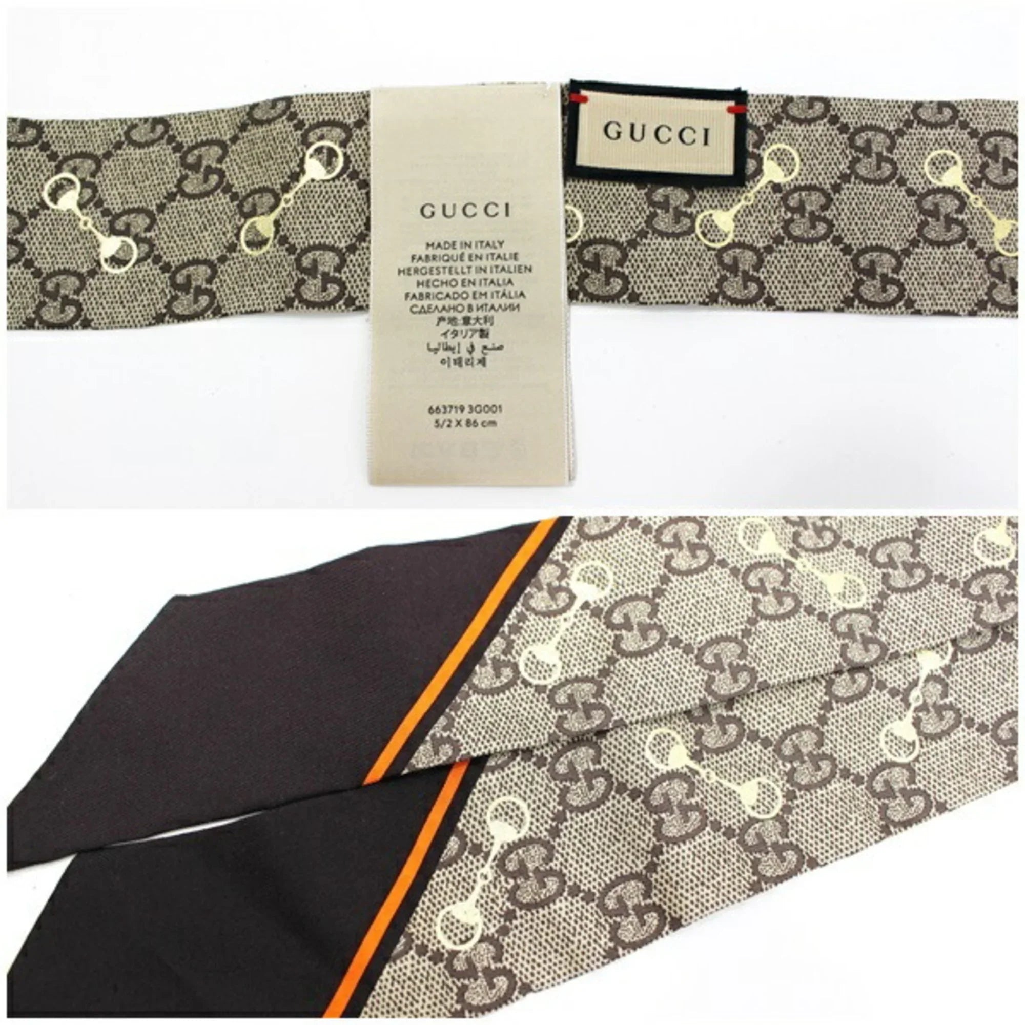 Pre-Owned Gucci Ponytail Scarf Muffler Silk Pattern GG Beige x Dark Brown 663719 3G001 2276 GUCCI Ladies Paper 2022 New Item (Good)