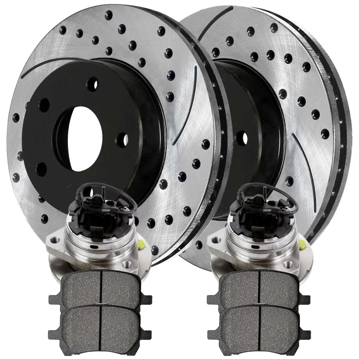 AutoShack Front Wheel Bearing Hubs Drilled Slotted Rotors Black Ceramic Pads Kit Driver and Passenger Side Replacement for Saturn Aura 2004-2012 Chevrolet Malibu 2006-2010 Pontiac G6 V6 FWD RHBBK0721