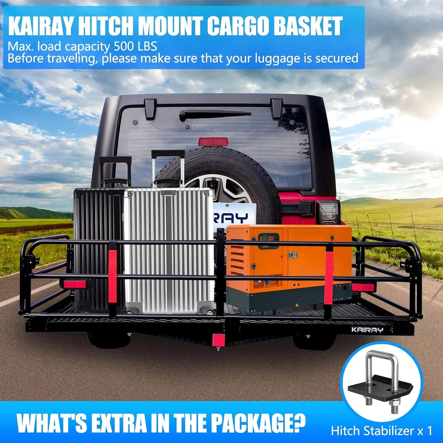WAGEE 500 Lbs Heavy Duty Hitch Mount Cargo Carrier 60" x 24" x 14.4" Folding Cargo Rack Rear Luggage Basket Fits 2" Receiver for Car SUV Camping Traveling