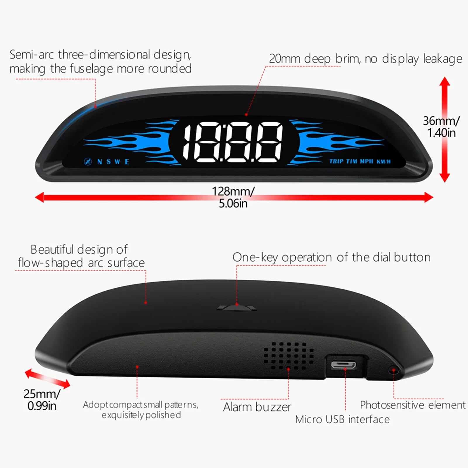 Car Head-Up Display (HUD) - Digital GPS Navigation Speedometer with Dual System Display, Speed/Time/Direction/Mileage, Overspeed Alarm, and Fatigue Driving Alarm