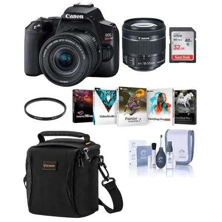 EOS Rebel SL3 DSLR Camera with EF-S 18-55mm f/4-5.6 IS STM Lens - Black - Bundle With Camera Case, 32GB SDHC Card, 58mm UV Filter, Cleaning Kit, Pc Software Package