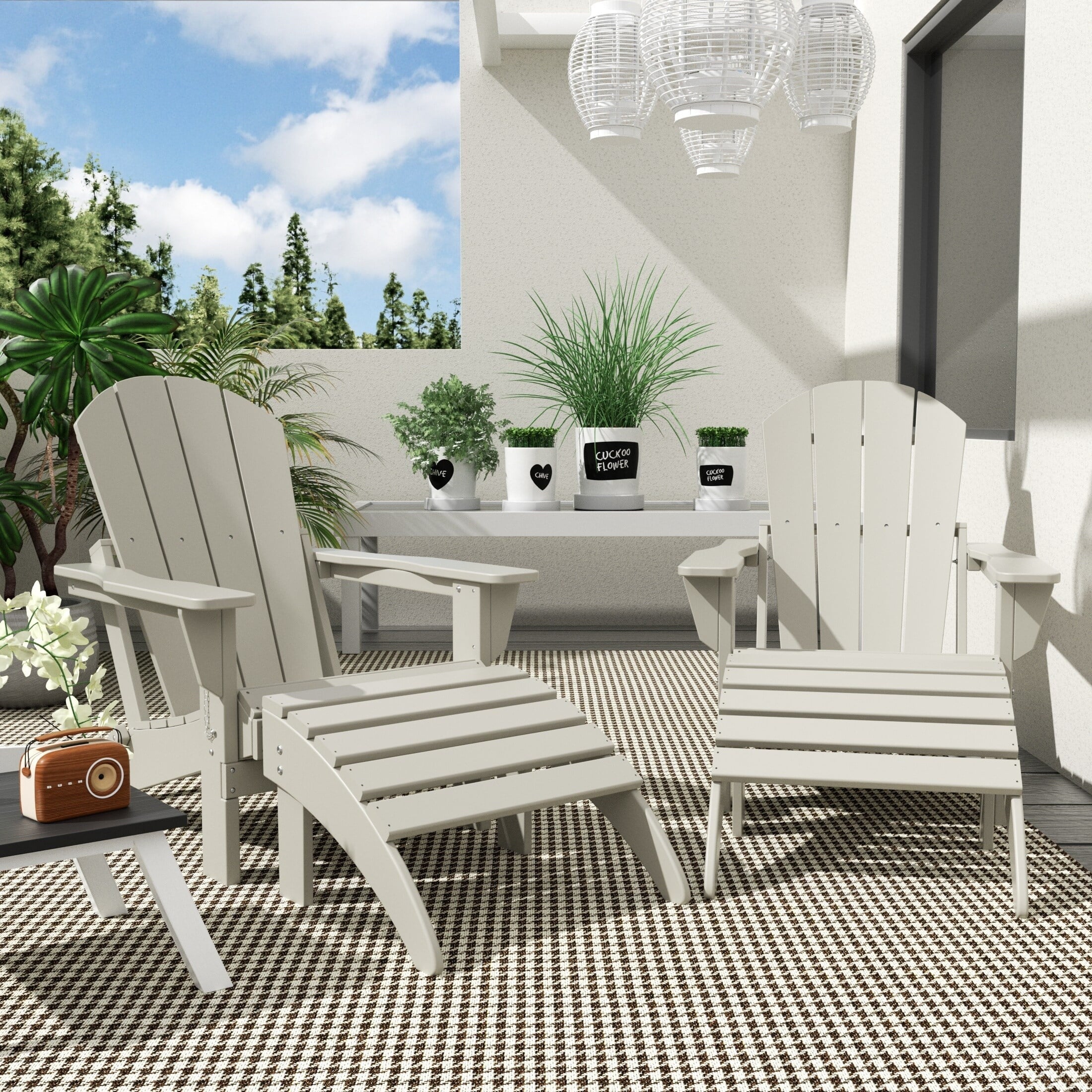 Polytrends Laguna All Condition Poly Outdoor Patio Adirondack Chair Conversation Set - (4-Piece) Sand
