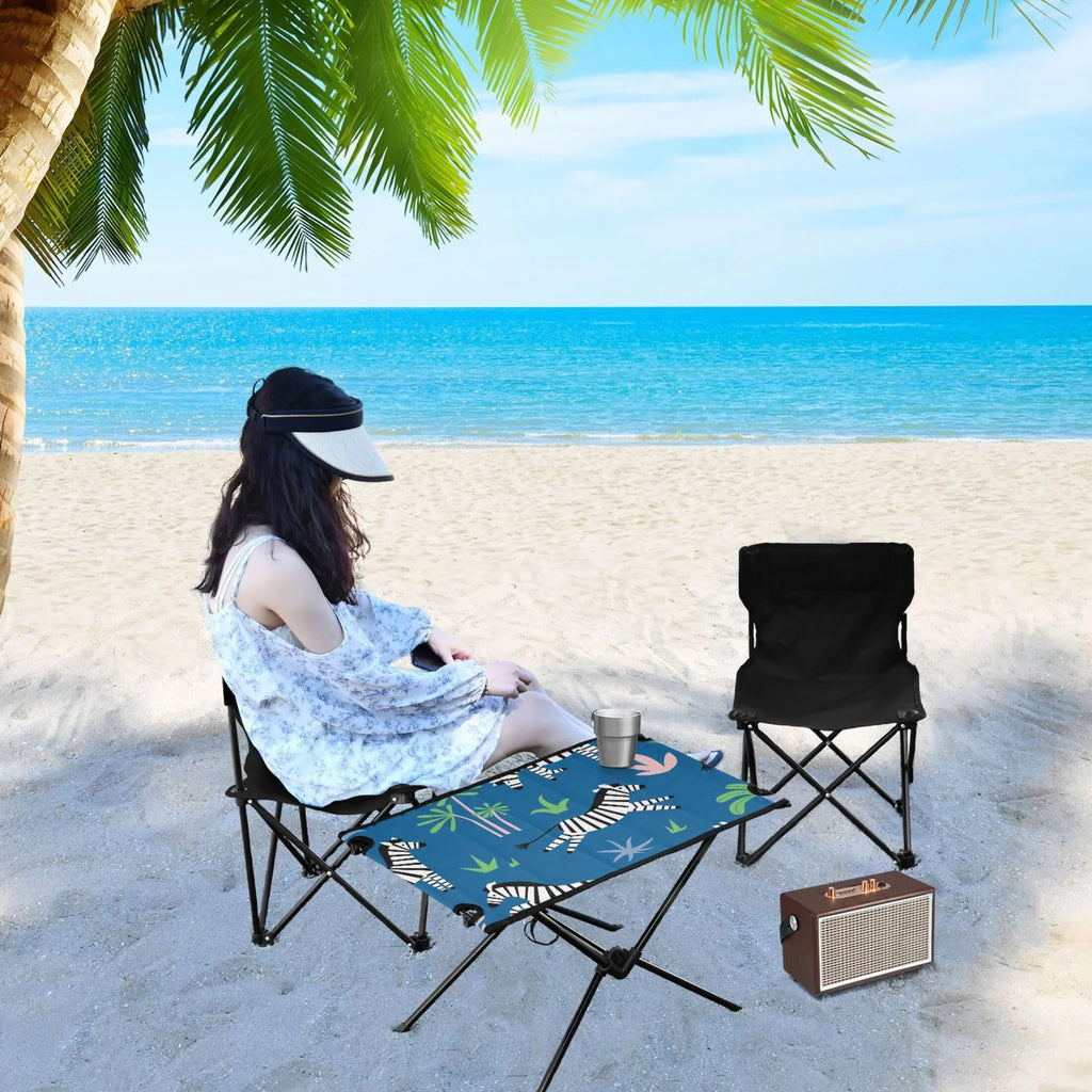 Zebras and Palm Trees Camping Folding Table Portable Beach Table with Storage Bag Compact Picnic Table for Outdoor Travel Fishing BBQ