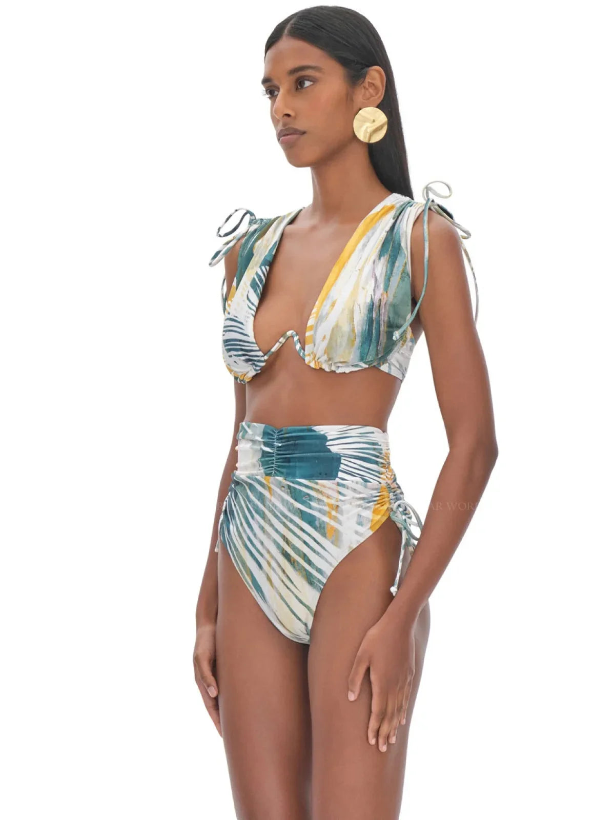 Andrea Iyamah ABSTRACT MULTI Menasa Ruched Underwire Bikini Swim Top, US Large