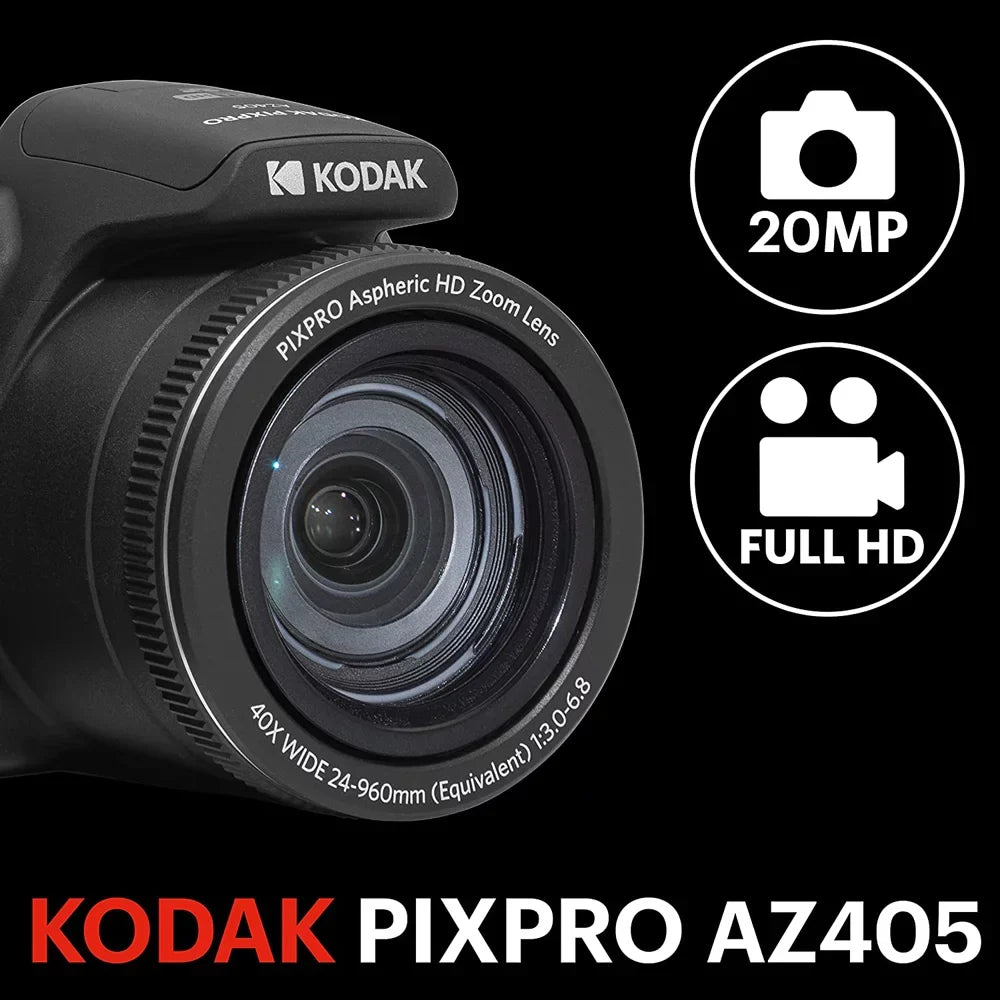 Open Box KODAK PIXPRO AZ405-BK 20MP Digital Camera 40x Optical Zoom 24mm Wide Angle Lens Optical Image Stabilization 1080P Full HD Video 3" LCD Vlogging Camera (Black)