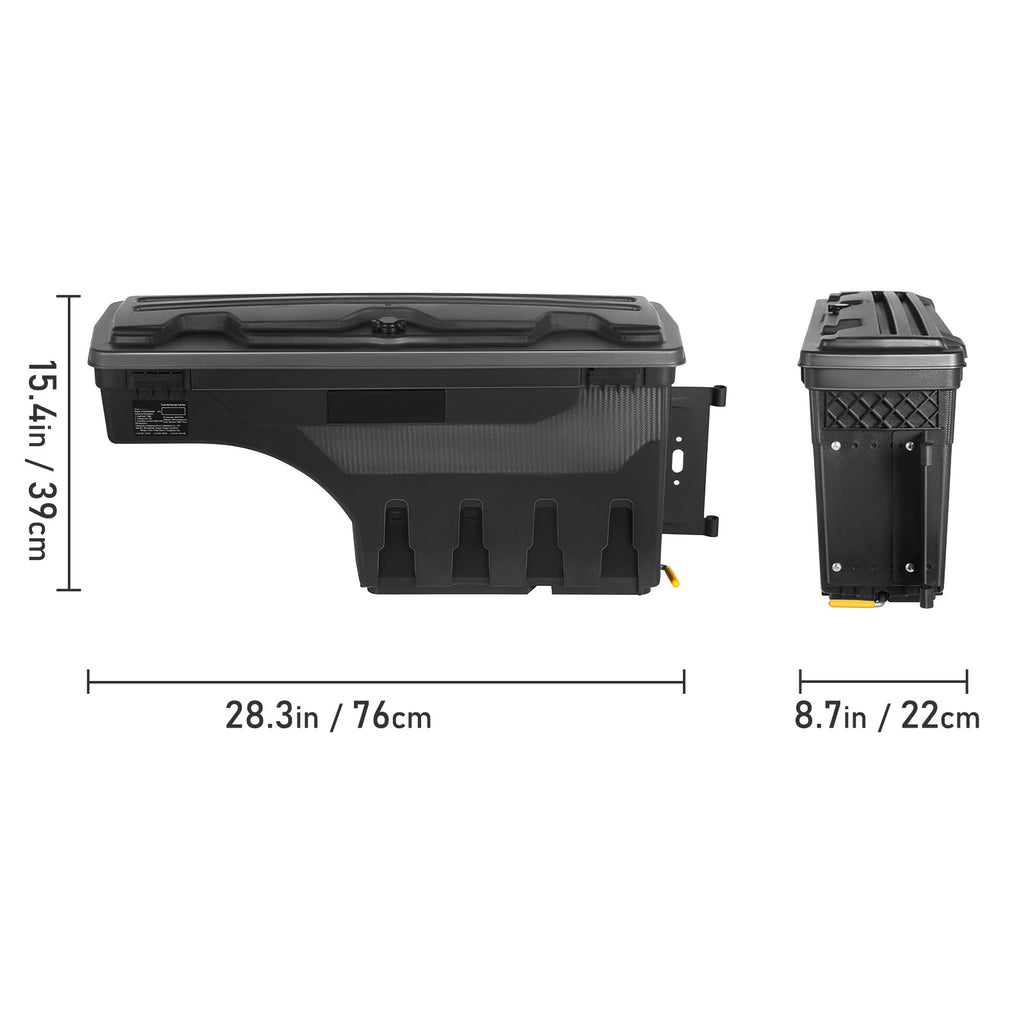 SKYSHALO Truck Bed Storage Box, Lockable Lid, 6.6 Gal/20 L Waterproof ABS Wheel Well Tool Box, Matching with Chevrolet Silverado 1500 GMC Sierra 1500 2019-2021, Black, Passenger Side