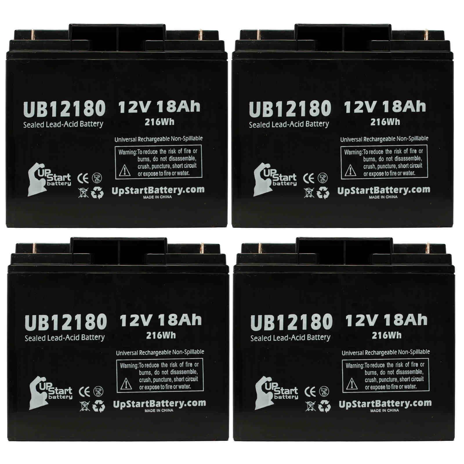 4x Pack - Fitting Datascope INTRA AORTA PUMP SYSTEM 100 Battery - Replacement UB12180 Universal Sealed Lead Acid Battery (12V, 18Ah, 18000mAh, T4 Terminal, AGM, SLA)