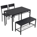 ALFRESCO Black 4-Piece Dining Table Set for 4 - Includes 2 Chairs, 1 Bench, Optimal for Small Spaces
