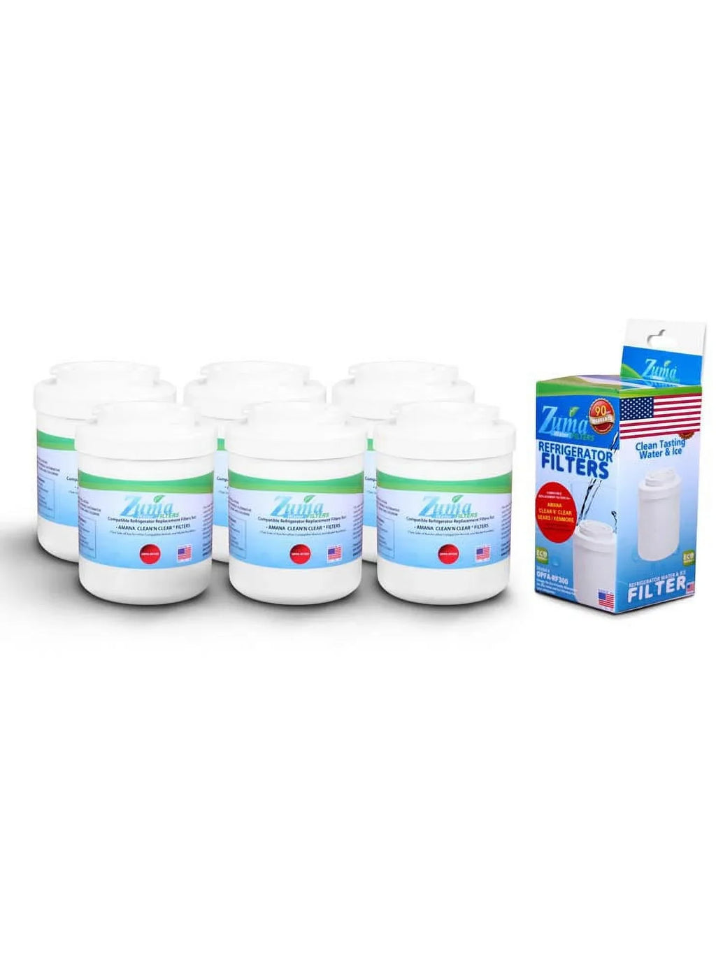 ZUMA Brand , Water and Ice Filter , Model # OPFA-RF300 , Fitting with Amana® 12527309 - 6 Pack - Made in U.S.A.