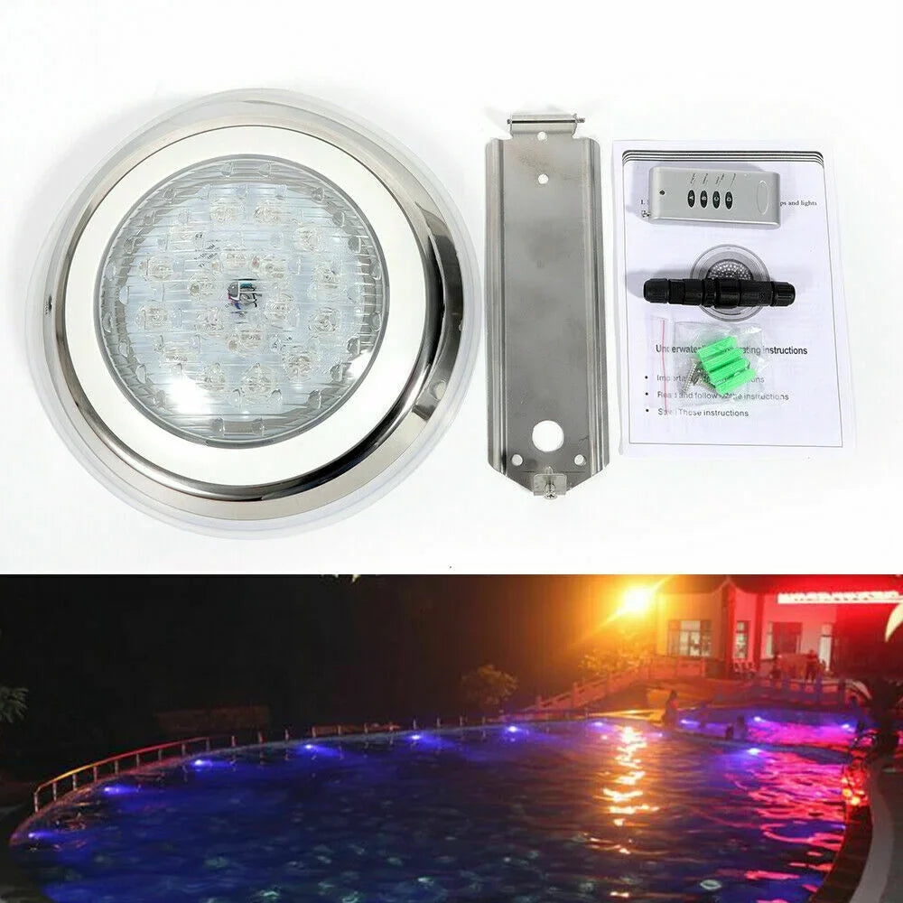 12V 54W RGB Underwater Swimming Pool Light 7 Color-Change LED Lights w/Remote IP68 Waterproof, Stainless Steel
